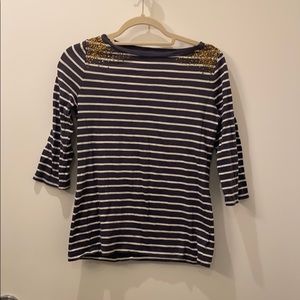 Striped 3/4 sleeve shirt with gold sequin detail
